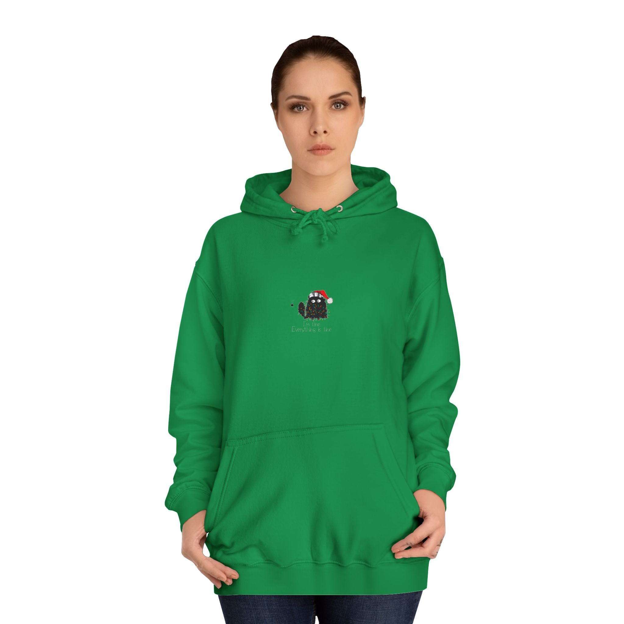 Noel Kedi Unisex College Hoodie - Komik Alıntı Yılbaşı Kedi Design